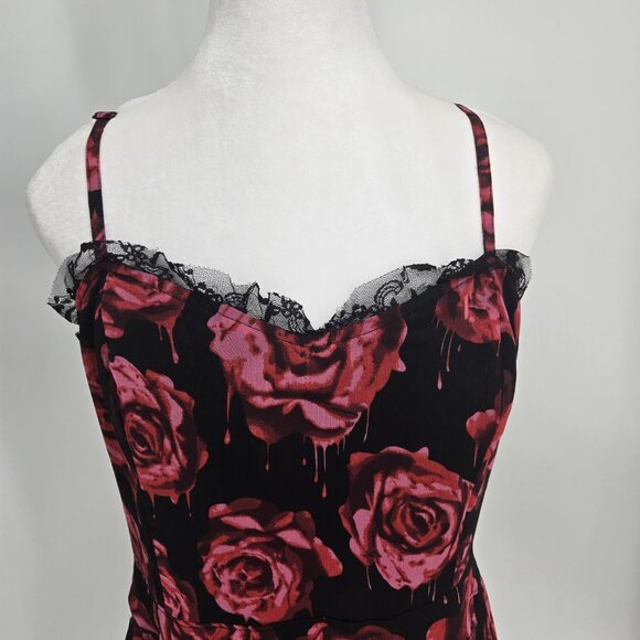 Royal Bones Daang Fit n Flare Mini Dress Rose Lace Ruffle Gothic Vamp Y2K XL - Picture 3 of 8